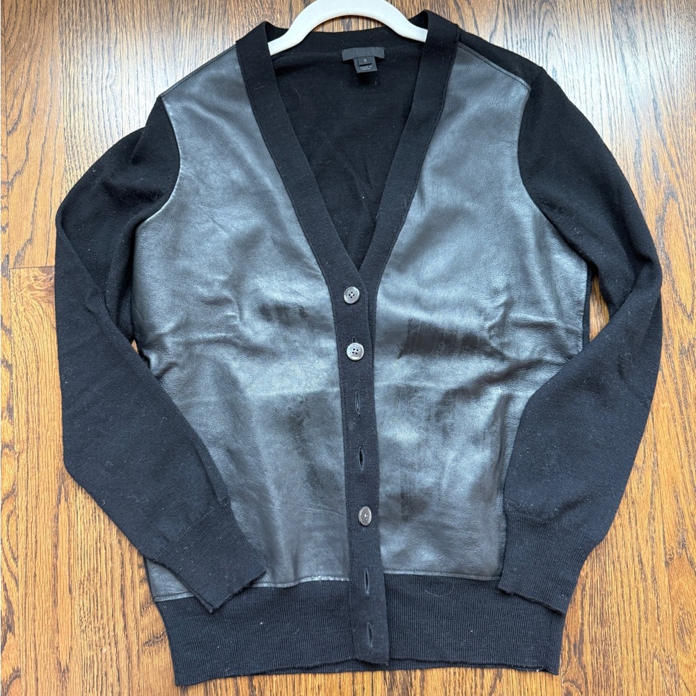 J. Crew Women's Black Leather Panel V-neck Cardigan